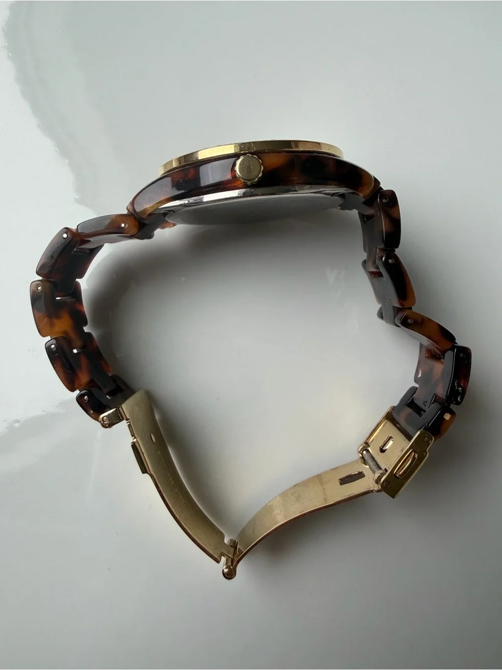 Fossil Women's Tortoise Shell and Gold Crystal Bezel Watch #018